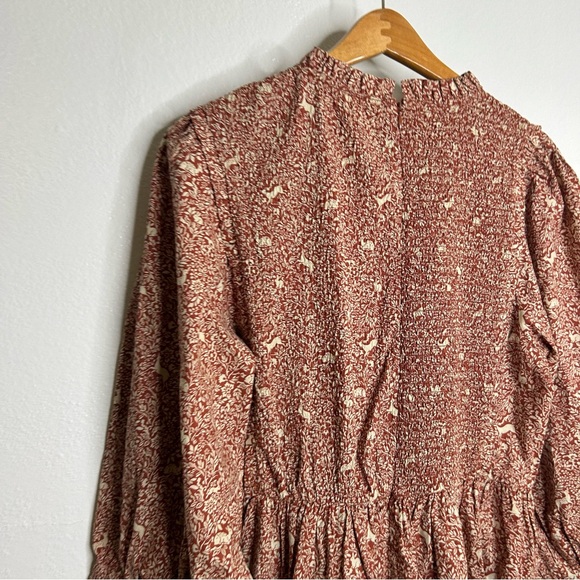 Doen Prancing Fawn Leda Deer Ruffle Cotton Tiered Long Sleeve Mini Dress XL - Picture 7 of 15
